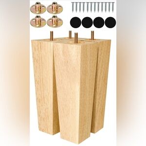 Wood Furniture Legs 8 inch, Heavy Duty Sofa Legs, Pack of 4 Square Couch Legs